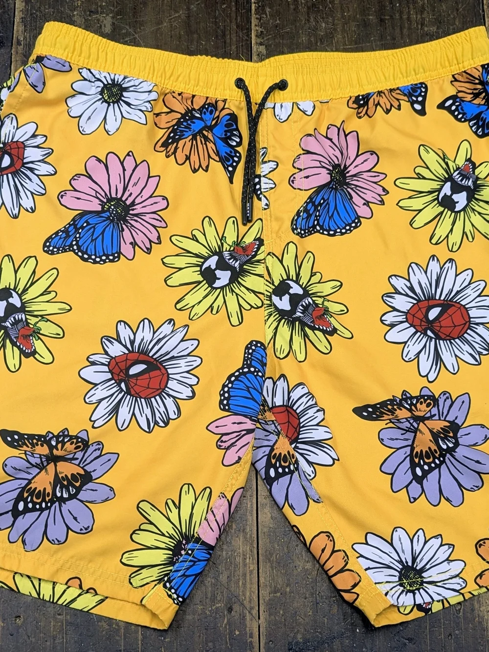 Neff Yellow Floral & Butterfly Board Shorts Marvel Spiderman And Venom